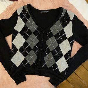 COPY - Brandy Melville black grey and white argyle button up